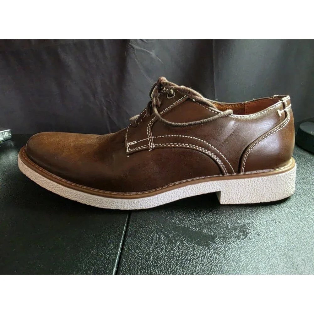 Deer Stags Men's Brown Memory Foam Lace Up Casual Dress Shoes Size 8